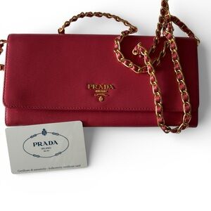 Prada  Pink Saffiano Leather Wallet on Chain